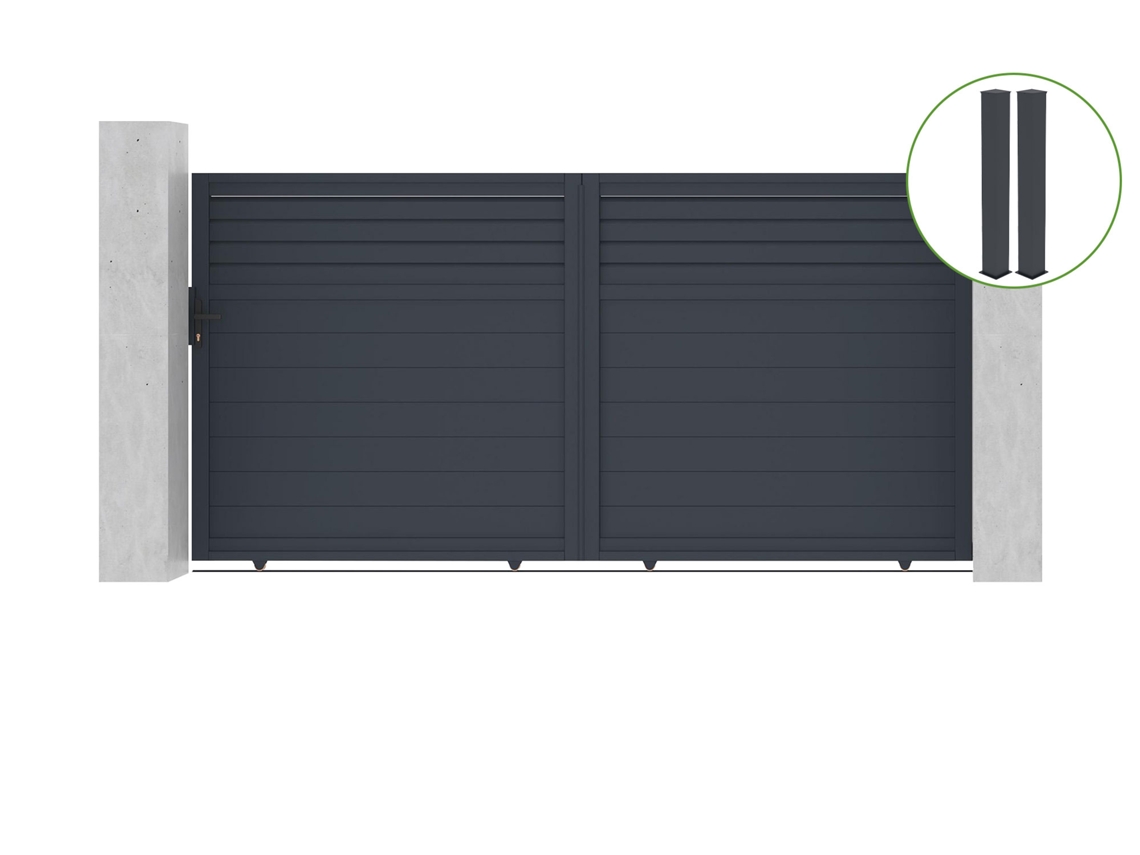 Puerta corredera 3,5m CARPATIA H.180cm aluminio gris 2 postes 20x20cm H.190cm CASANOOV