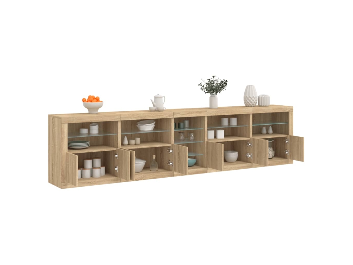 Aparador | Mueble De Comedor | Buffet Con Luces Led Roble Sonoma 283x37x67 Cm Wsd785174