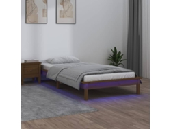 Estructura De Cama Con Led Madera Maciza Marrón Miel 100x200 Cm