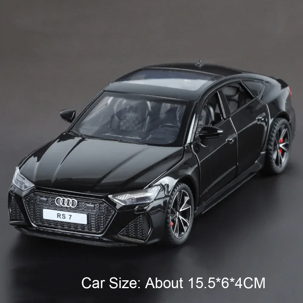 (rs7 Negro) Escala 1:32 - Coche miniatura de metal fundido a presión - Efectos de sonido y luz