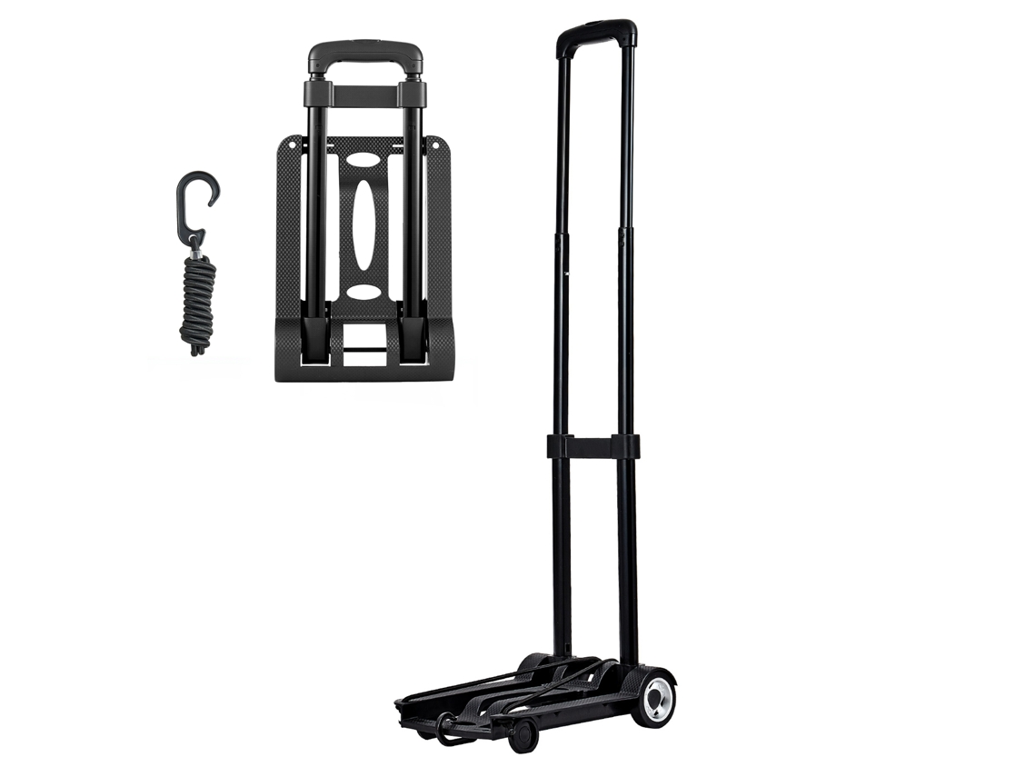 Carretilla plegable Succebuy con 2 ruedas y cuerda, capacidad de carga 49,9 kg, color negro