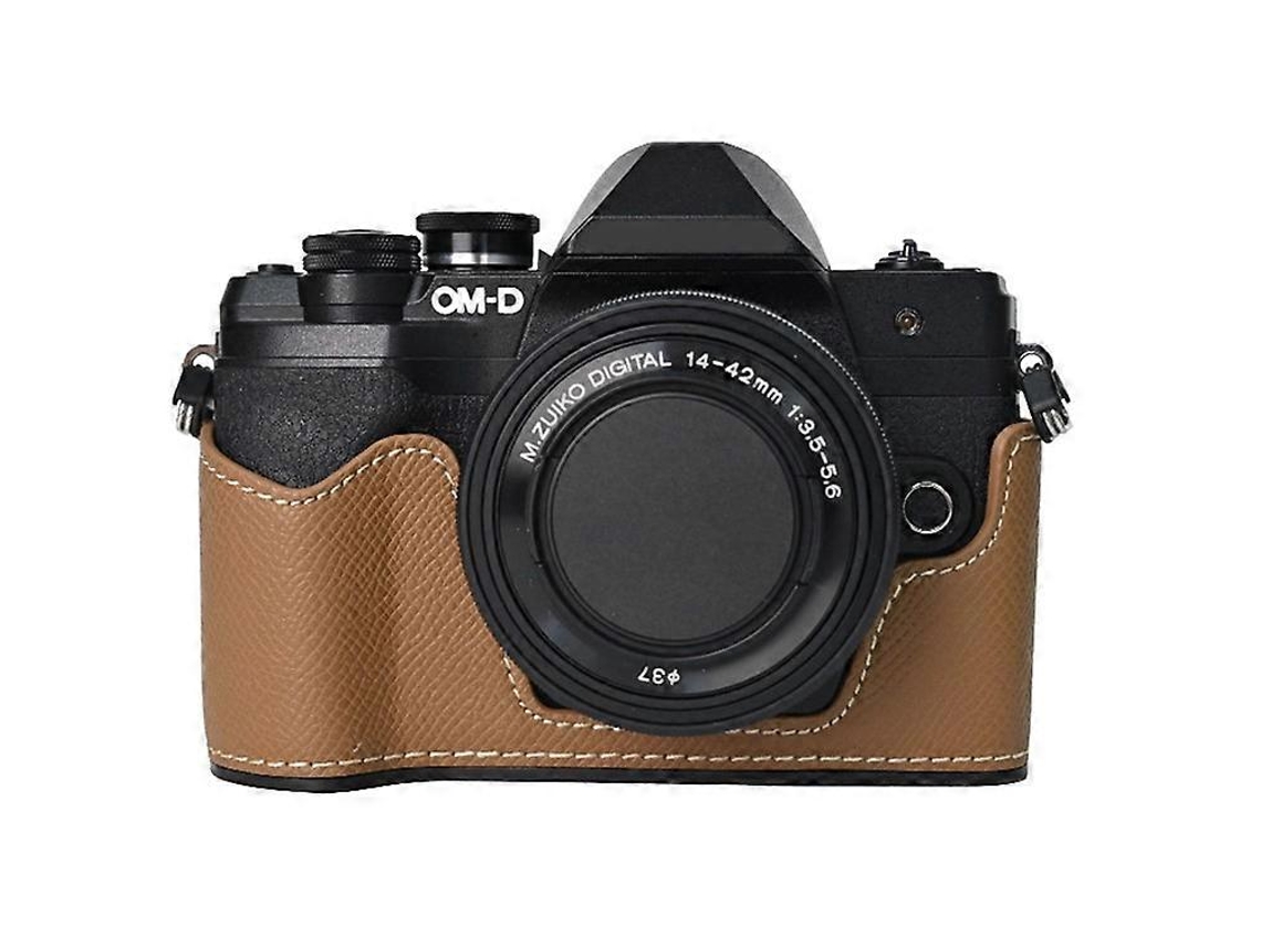 Estuche para cámara Olympus OM DE M10 Mark IV con ranura para batería y textura de palma, cuero sintético, cubierta inferior con funda protectora de medio cuerpo