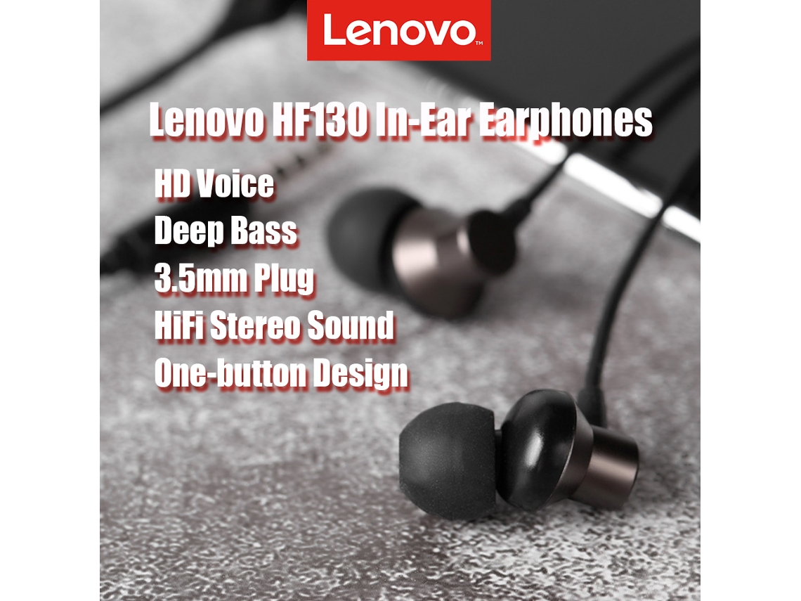 Fones De Ouvido Intra-auriculares Lenovo Hf130 Com Fio 1.2m, Microfone, Plug 3.5mm, Redução De Ruído, Bass Profundo E Som Hifi