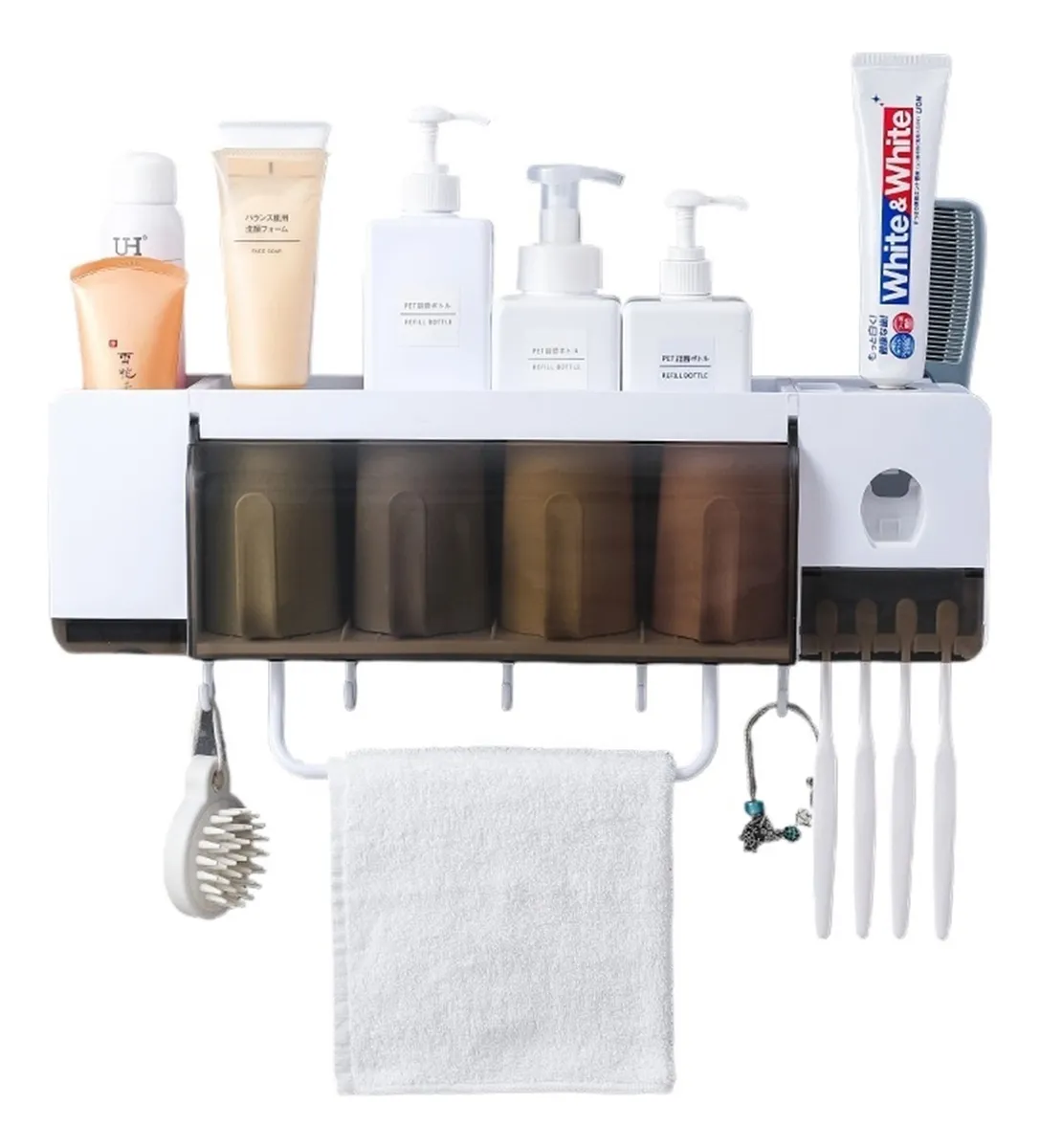 Portacepillos de dientes de plástico para pared con dispensador de pasta de dientesvayotoy