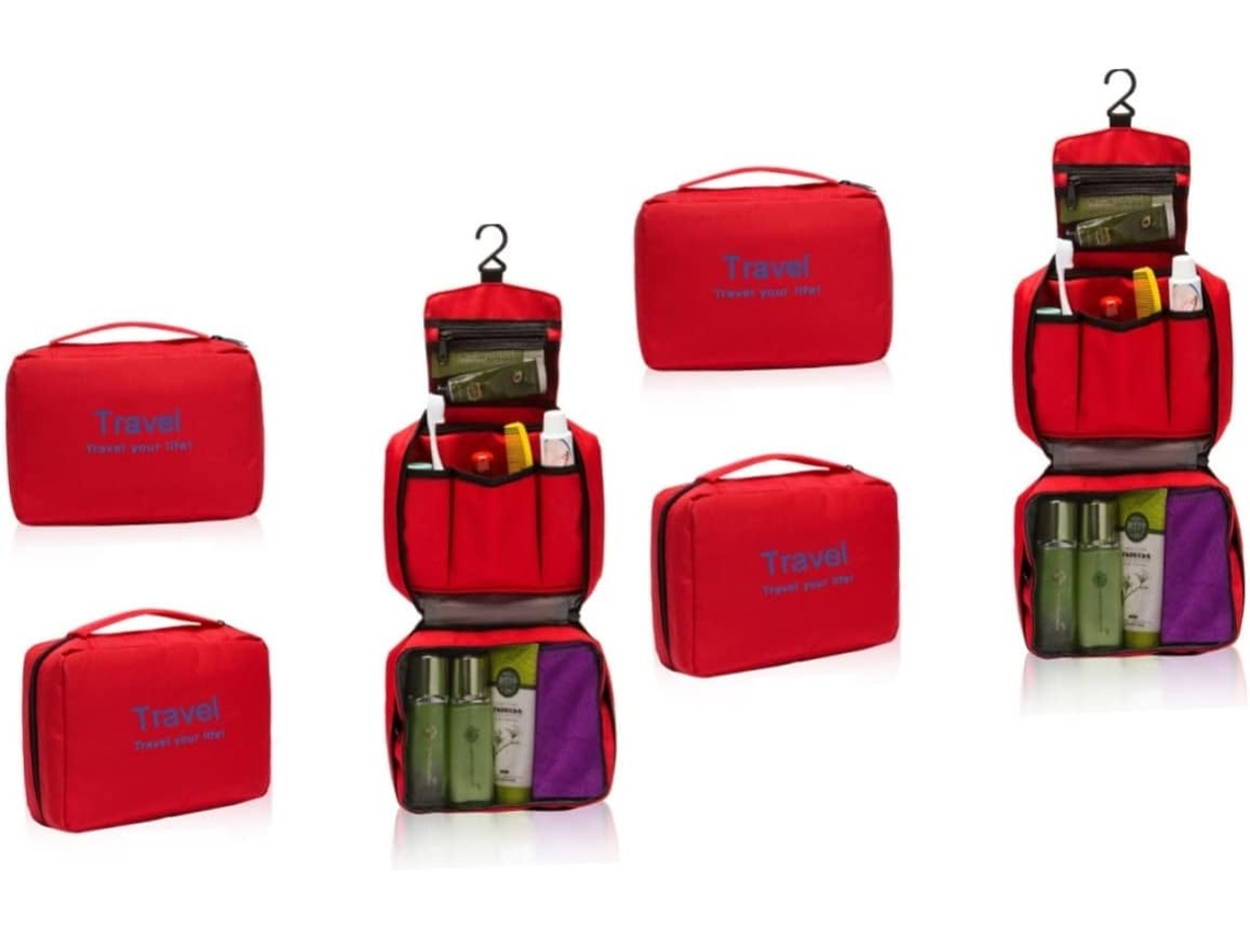 Neceser Multifuncional Impermeable De 2 Piezas Oxford Rojo Para Cosméticos Y