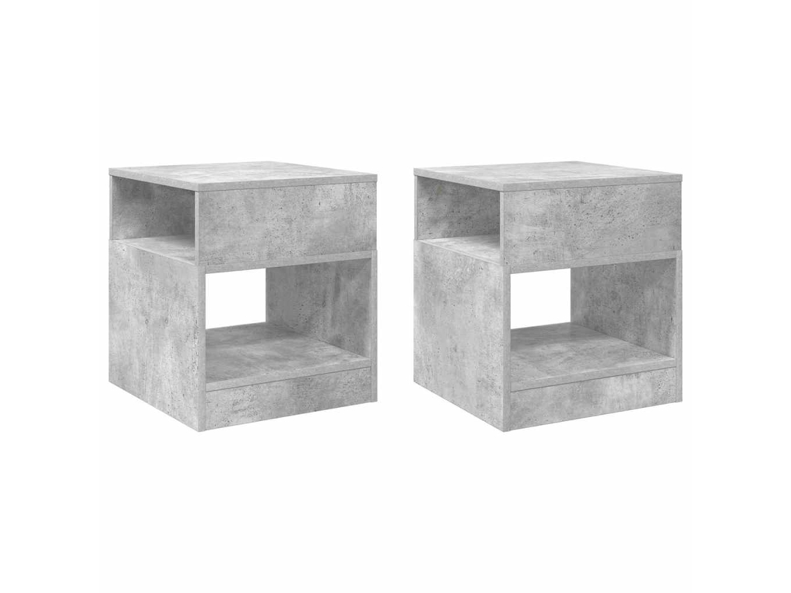 Mesa Auxiliar 2 Uds | Mesa Lateral Gris Concreto 40,5 X 40 X 45 Cm