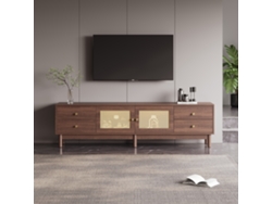 Estantería De Ratán De Madera Oscura De 180 Cm Con 2 Puertas Y 4 Cajones (80")
