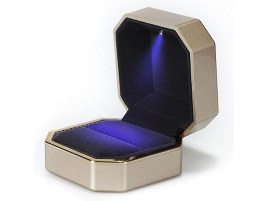 Estuche De Lujo Para Anillos Con Luz Led, Organizador De Joyas De Terciopelo, Regalo De Boda.