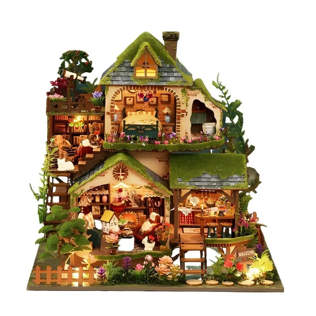 Kit De Maqueta De Madera En Miniatura Para Armar: Casa De Muñecas Tipo Cabaña En El Bosque