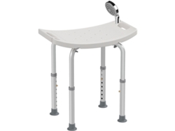 Taburete de ducha con altura regulable, ergonómico, con patas antideslizantes, soporta hasta 136 kg, fabricado en aluminio y HDPE, color blanco.