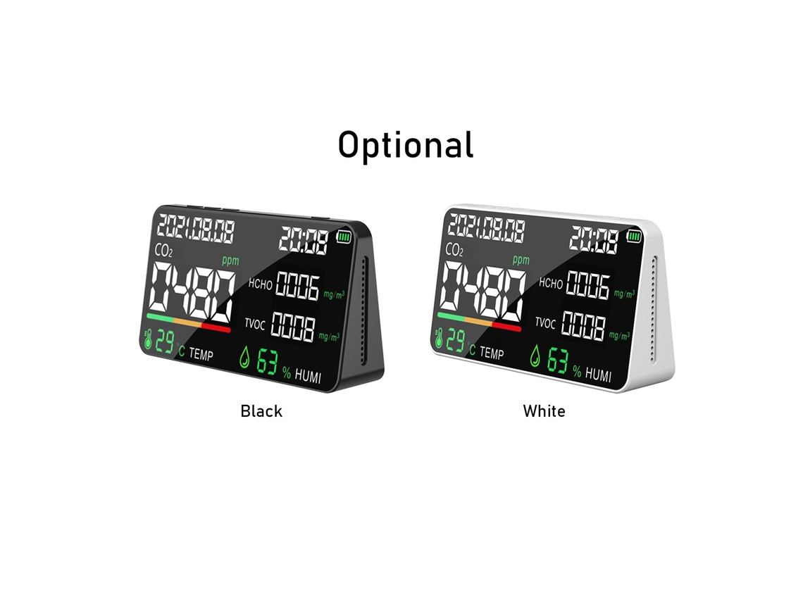 Monitor Digital De Calidad Del Aire Led 5 En 1 Para Co2, Hcho Y Tvoc Con Sensor Ndir Para Ambientes Interiores.