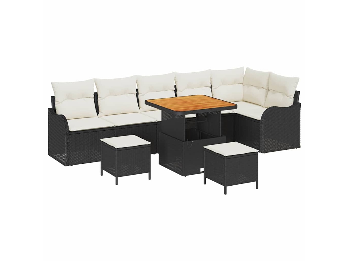 Maison Exclusive - Conjunto De Sofá De Jardín Con Cojín 9 Pcs Negro Y Crema