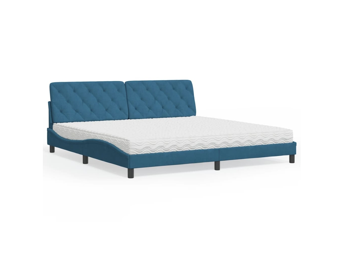 Cama Con Colchón Terciopelo Azul Oscuro 200x200 Cm