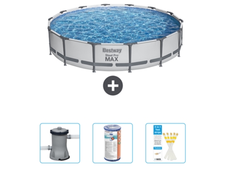 Piscina BESTWAY Round Steel Pro MAX - 427 x 84 cm - Gris - Bomba incluida Filtrar - Tiras de prueba