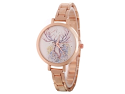 Reloj De Cuarzo Con Brazalete De Acero, Diseño Clásico De Ciervo De La Suerte, Estilo Sencillo, Oro Rosa.
