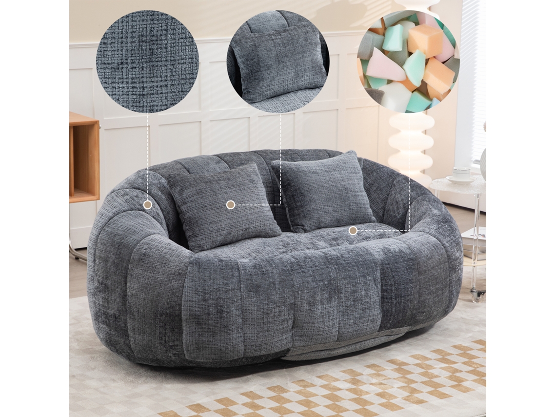 Sofá Puff Grande - Cómodo, Resistente, Respaldo Alto, Interior Y Exterior - Gris