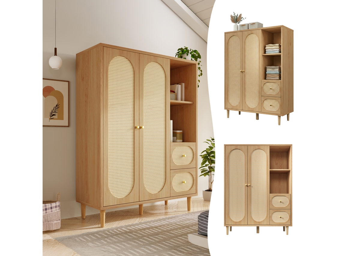 Armario Rústico De Roble, 161x120x44cm, 2 Puertas, 2 Cajones