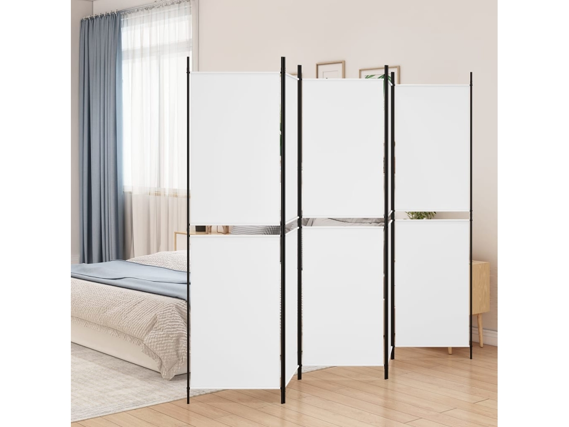 Separador de ambientes | Biombo | Mampara de privacidad con 5 paneles, 250x200 cm, tela blanca.