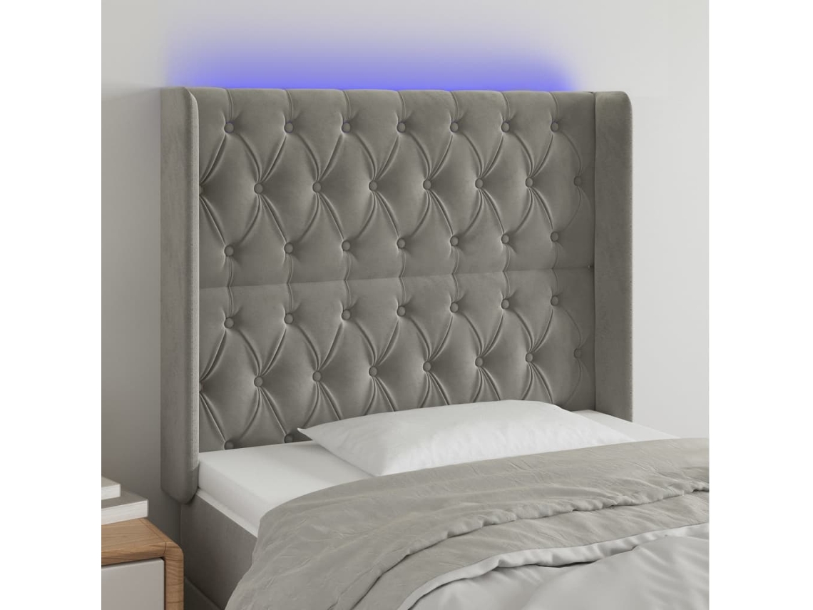 Cabecero Con Led De Terciopelo Gris Claro 93x16x118/128 Cm