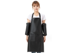 Delantal para hombre y mujer con bolsillos grandes, ajustable, de vinilo negro, impermeable, para cocina, lavavajillas y trabajo.