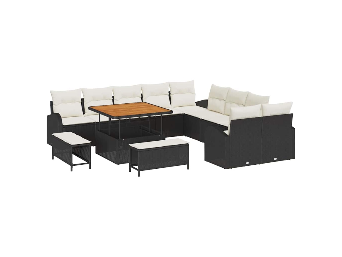 Maison Exclusive - Conjunto De Sofá De Jardín Con Cojín 13 Pcs Negro Y Crema