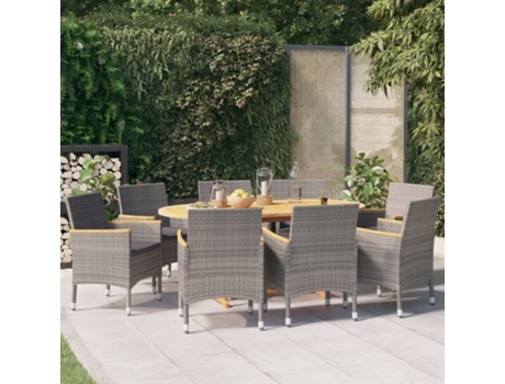 Conjunto 9 de comedor de jardín VIDAXL con cojines gris