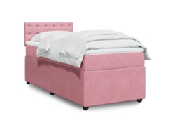Cama Box Spring Con Colchón Terciopelo Rosa 80x200 Cm