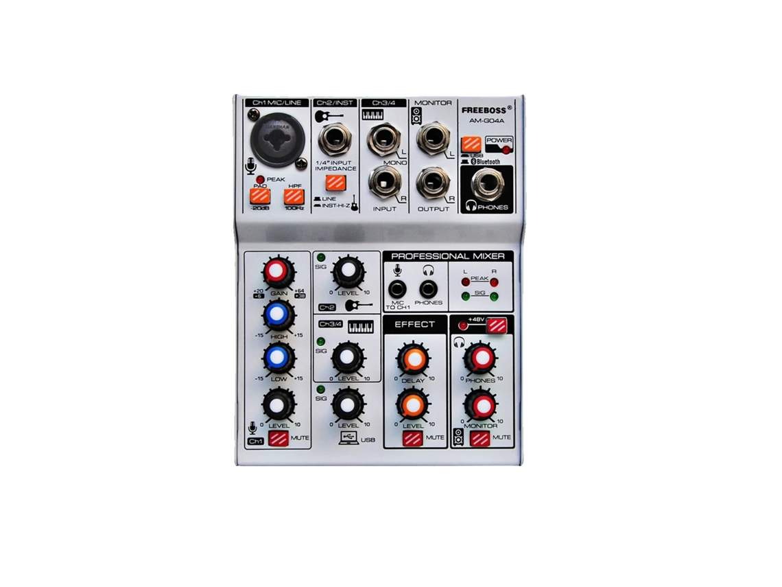 Mezclador de audio, 4 canales, Bluetooth, efecto de retardo, enchufe UE OEM