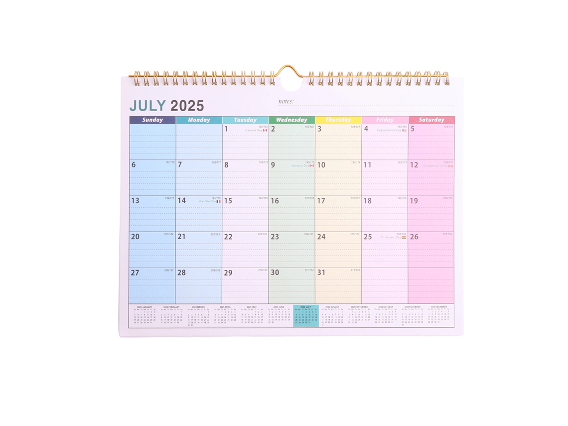MEOIRUERY Calendario de pared 2025-2026, calendario mensual con diseño minimalista, planificador de días festivos con amplio espacio para notas y bloques diario