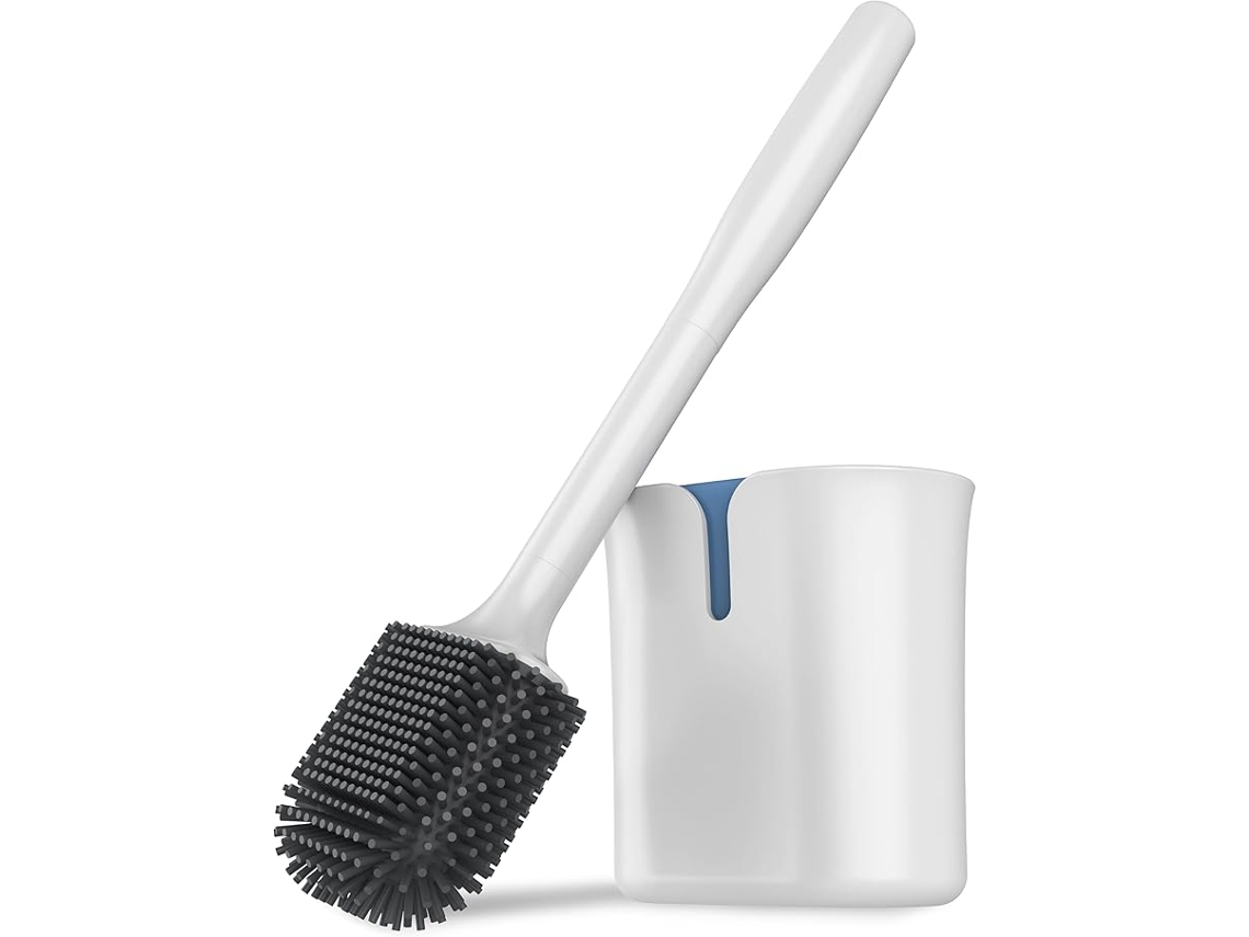 Escobilla De Baño De Silicona, Con Soporte, Para Colgar En La Pared O Colocar En El Suelo, Color Blanco
