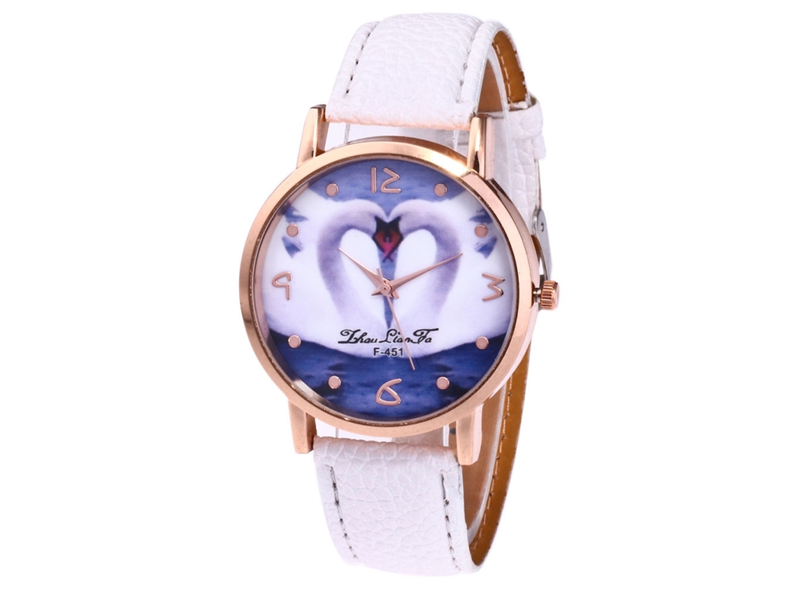 Reloj De Pulsera Para Estudiantes Con Correa Pu Patrón Cisne Corazón Cuadrado (blanco)