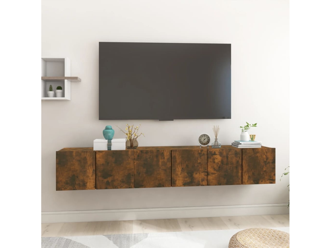 Estantería/Muebles de TV para Pared 3 Pzs 60X30X30 Cm Color Roble Ahumado