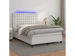 Cama Box Spring Colchón Y Led Cuero Sintético Blanco 140x200 Cm