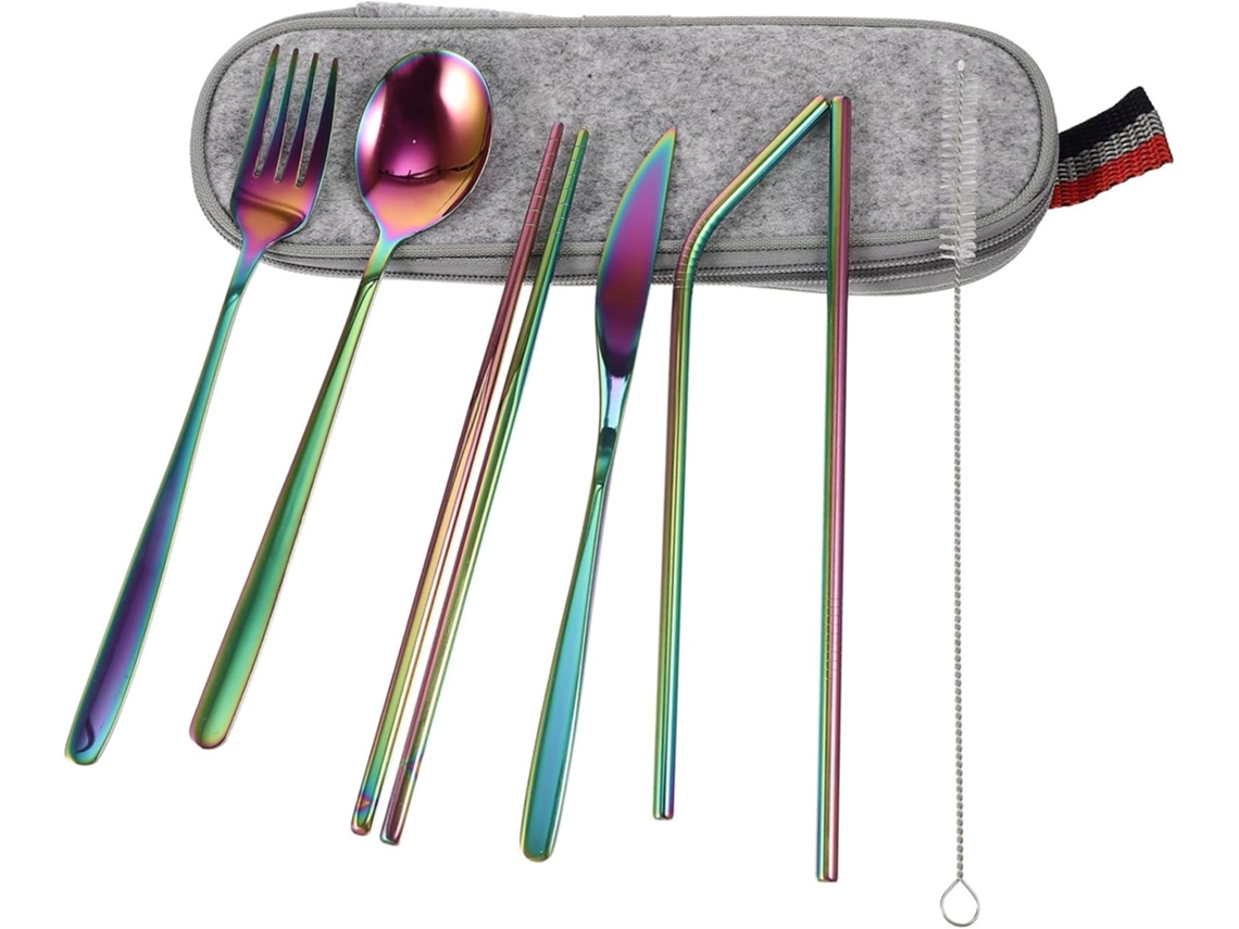 Juego De Cubiertos De Acero Inoxidable Para Viaje: Tenedor, Cuchara Y Palillos.
