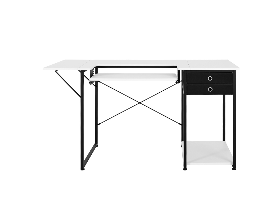 Mesa de costura plegable multifuncional Succebuy con cajones, 1395 x 600 x 760 mm, blanco/negro