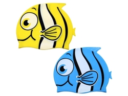 2026altiro-paquete De 2 Gorros De Natación Infantiles Con Dibujos De Peces Y Correas Elásticas De Silicona Para Niñas Y Niños (1 Azul Y 1 Amarillo).