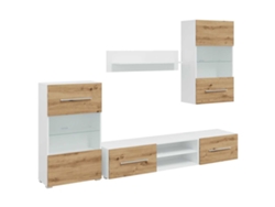 Conjunto de mueble de TV de 5 piezas con iluminación LED, madera de roble artesanal, EXCLUSIVO DE LA CASA
