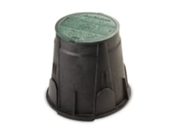 Arqueta RAIN BIRD HDPE VB7RND redonda Ø 22,9cm Alto 25cm Arquetarectangular RAIN BIRD Serie VB.Cuerpo negro y tapa verde. 2 aperturas laterales.