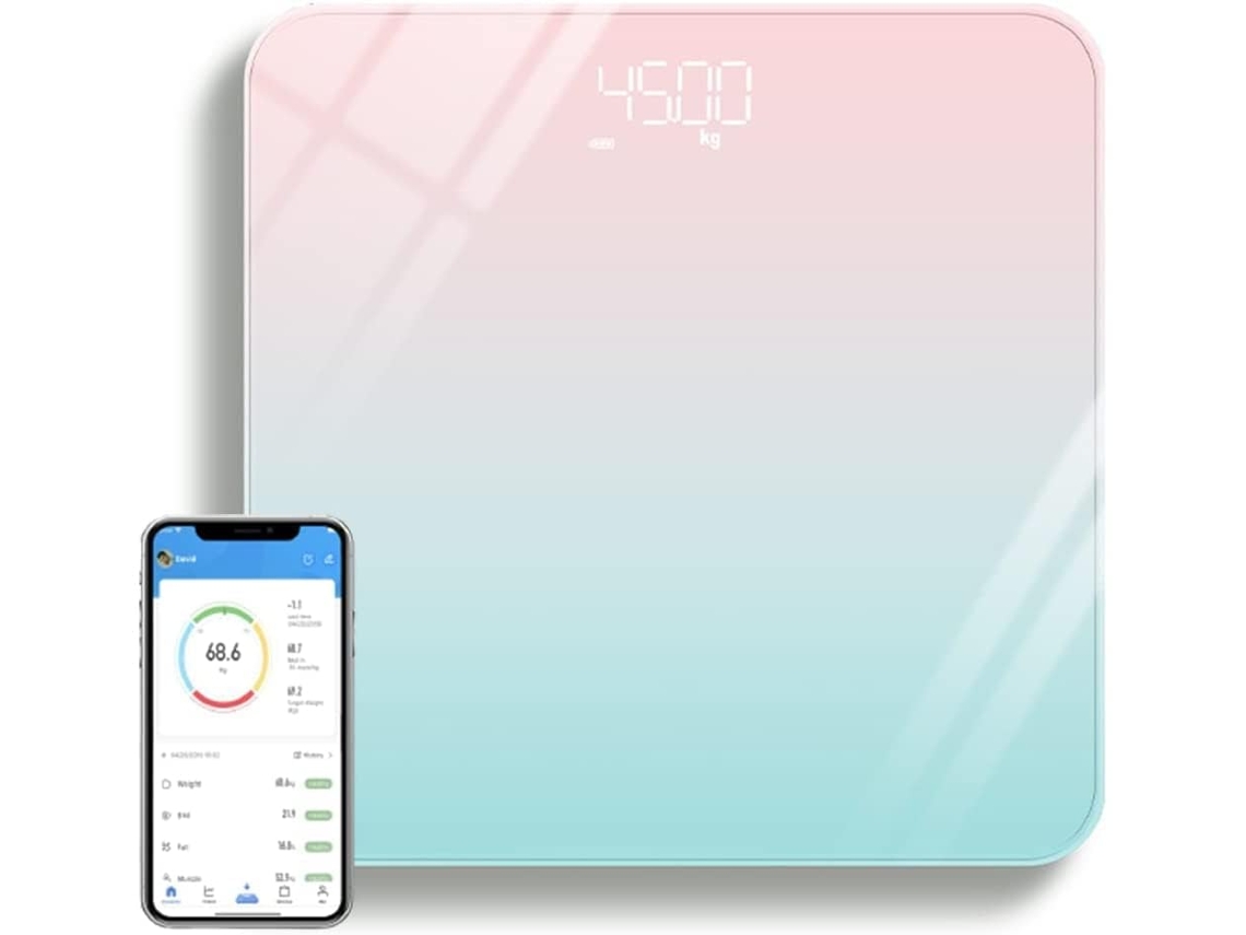 Báscula de salud inteligente Nicecee con LED, Bluetooth, inalámbrica, para baño, con 14 indicadores principales