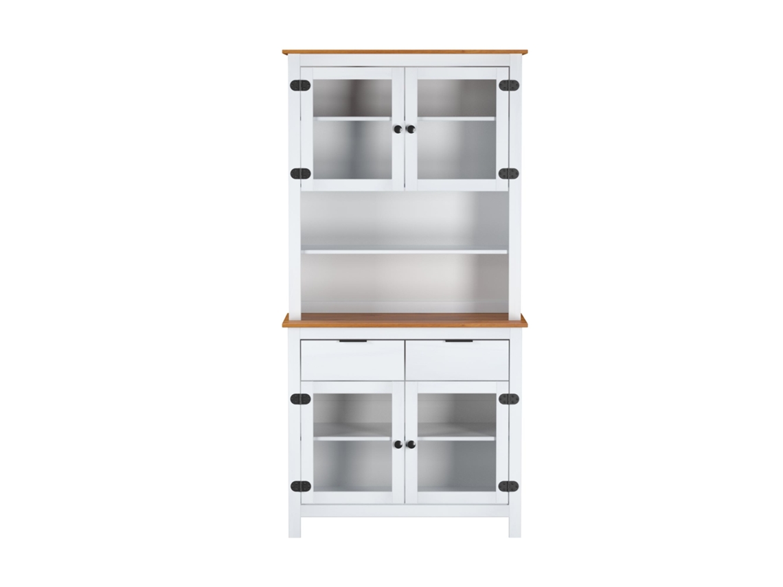 Vitrina 2 Cajones Y 4 Puertas De Pino Blanco 100x90x40 cm VENPRODIN