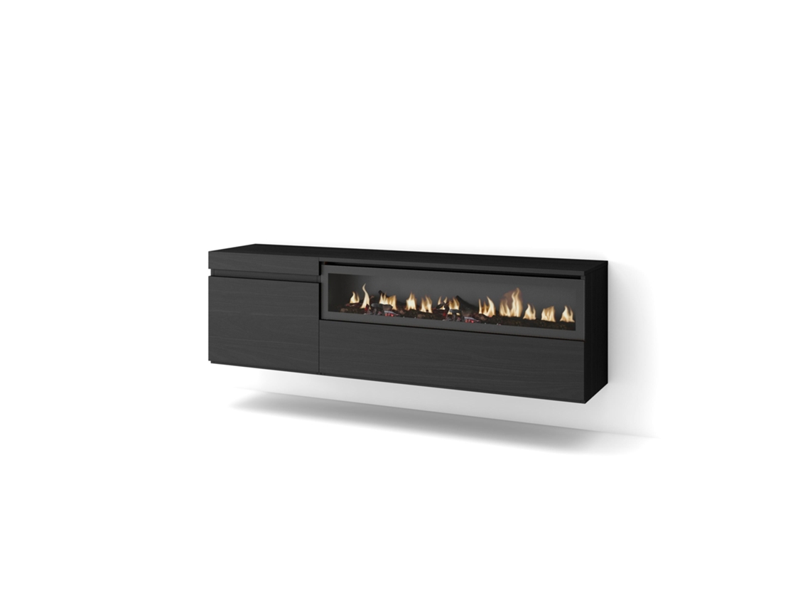 Mueble TV Televisión 150x45x35cm Para TV hasta 65 Chimenea eléctrica Colgado Suspendido Negro