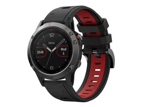 Correa Smartwatch para Garmin Fenix 5 22mm Silicona Deportiva Bicolor (Negro + Rojo)