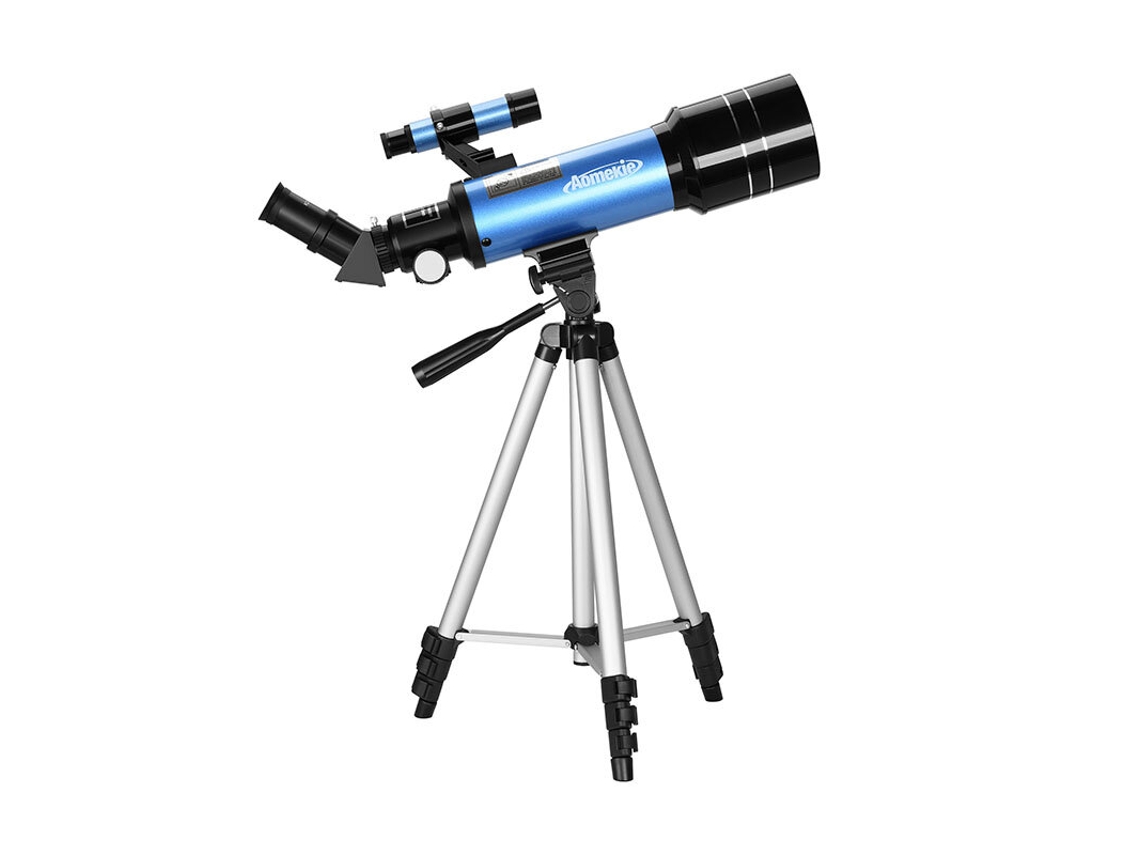Telescopio Astronómico Aomekie 40070 66x Hd Azul Refractor De 70 Mm Ocular Erector Lente Barlow 3x Buscador Con Trípode Y Adaptador Para Teléfono