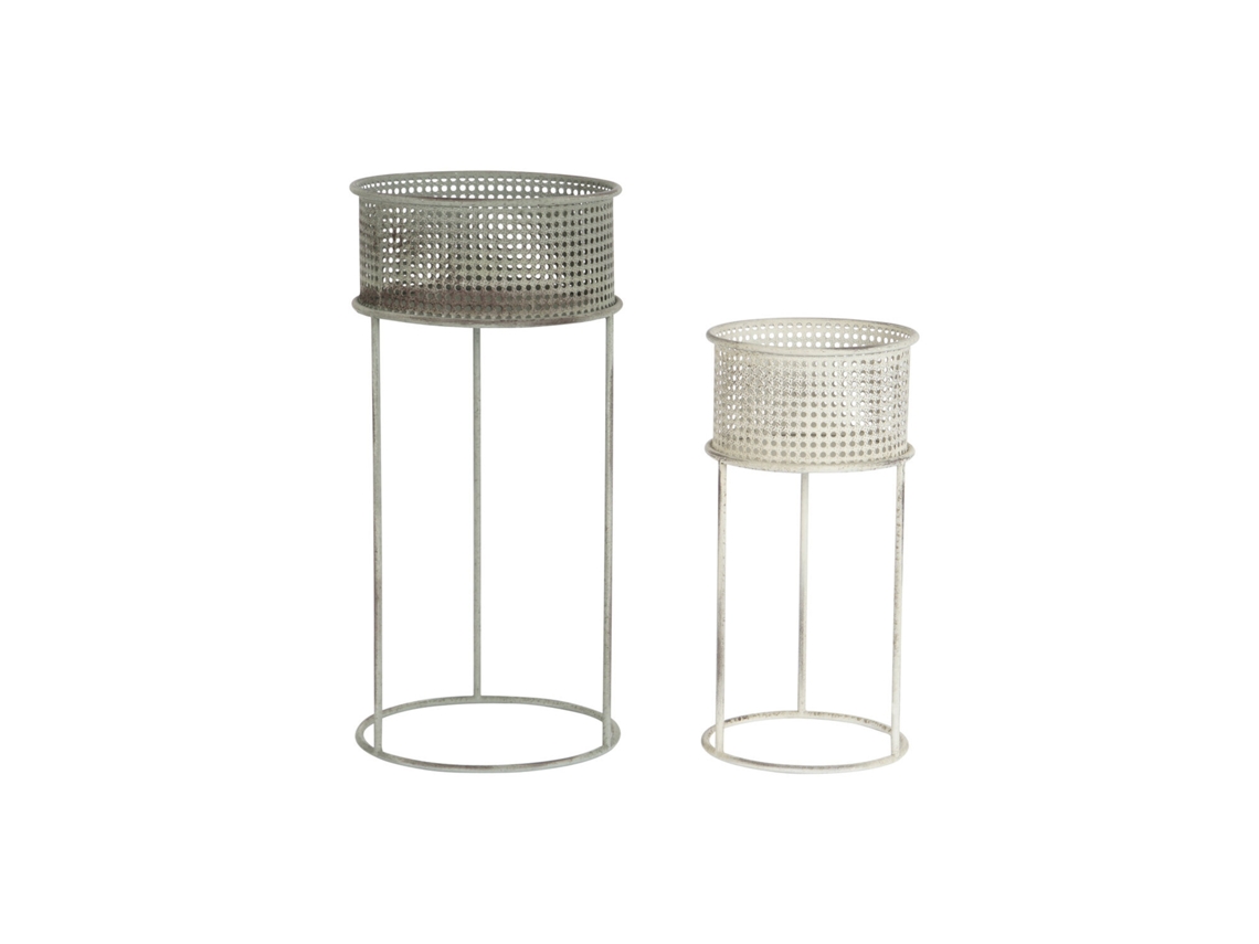 Set 2 Macetero Metal Envejecido Blanco 33x33x70cm