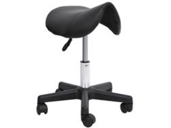 Taburete de bar giratorio con ruedas, silla de salón ajustable en piel sintética negra, sin marca.