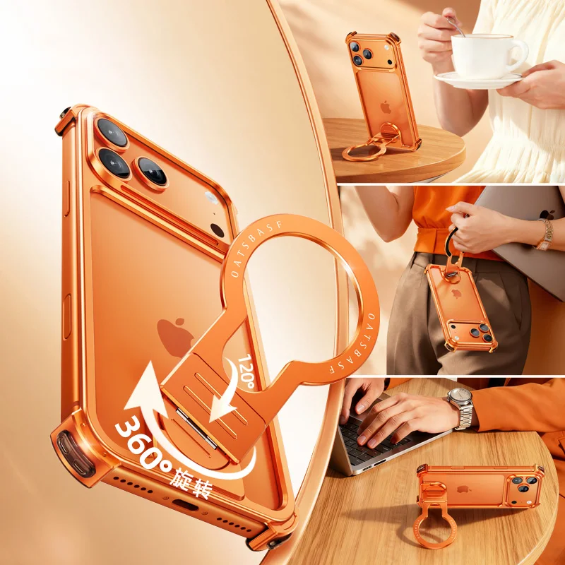 (iphone 17 Pro Max Naranja) Funda Magnética Para Teléfono Con Soporte Giratorio, Compatible Con Carga Inalámbrica Magsafe.