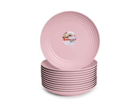 Juego de 12 Platos Llanos 22 cm Reutilizables. Ideal Fiestas. Rosa PLASTIC FORTE