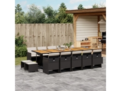15 Pcs Conjunto De Jantar P/jardim Com Almofadões Vime Pe Preto Dkd Home Decor