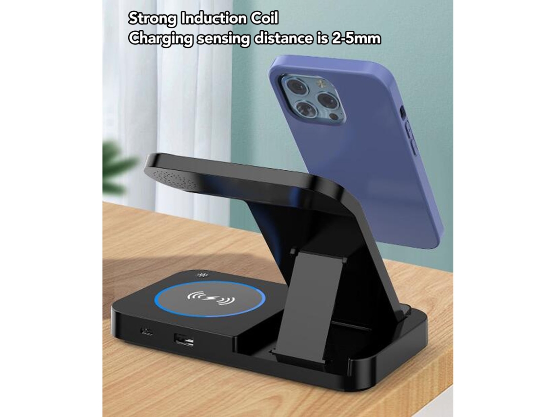 Cargador Inalámbrico 4 En 1 Con Soporte Plegable Para Cargar Teléfonos, Auriculares Y Relojes.