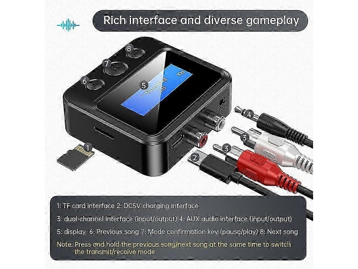 Transmisor y receptor Bluetooth 5.0 Rosewell con pantalla (negro, paquete de 1)